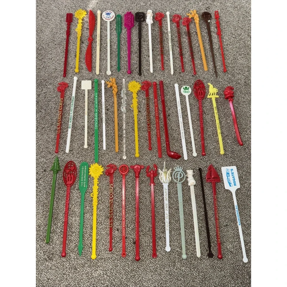 Vintage Swizzle Sticks Lot Of 46 Cocktail Stirrers Hotels Pubs Airlines 1960/70s